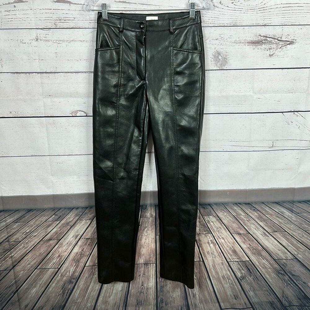 Wilfred Pants Womens 2 Black Vegan Leather High Rise Straight Pockets Soft Moto‎